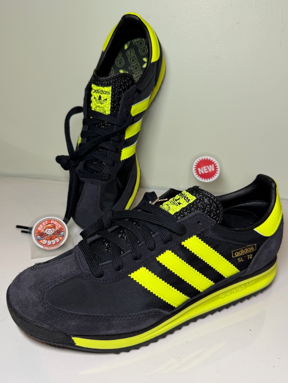 adidas Originals - Size 8 Men’s SL 72 RS IG4647 Black Solar Yellow Sneakers New
